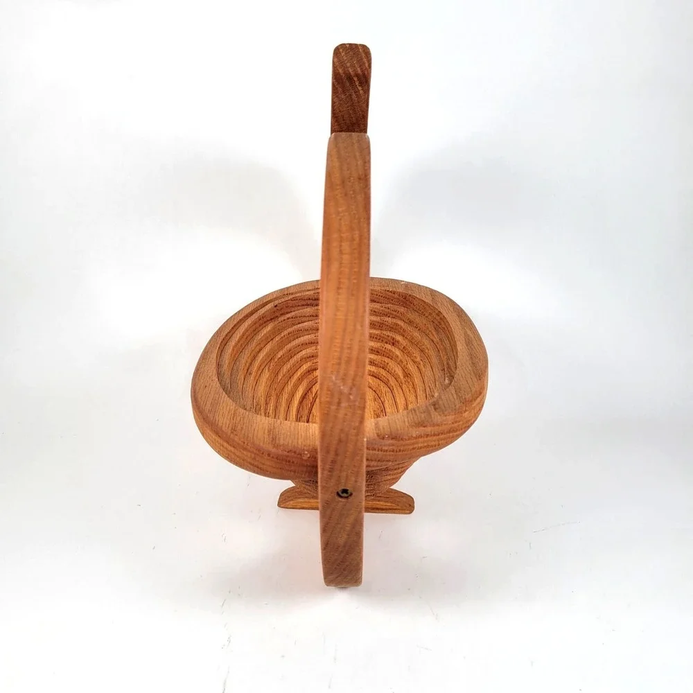 Vtg Wooden Ways Collapsible Apple-Shaped‎ Standing Wooden Basket Bowl Farmhouse